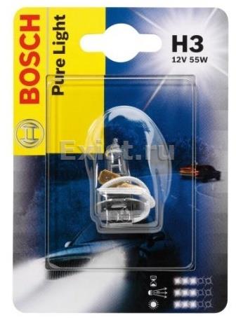 Лампа галогеновая Bosch Pure Light H3, 1 987 301 006