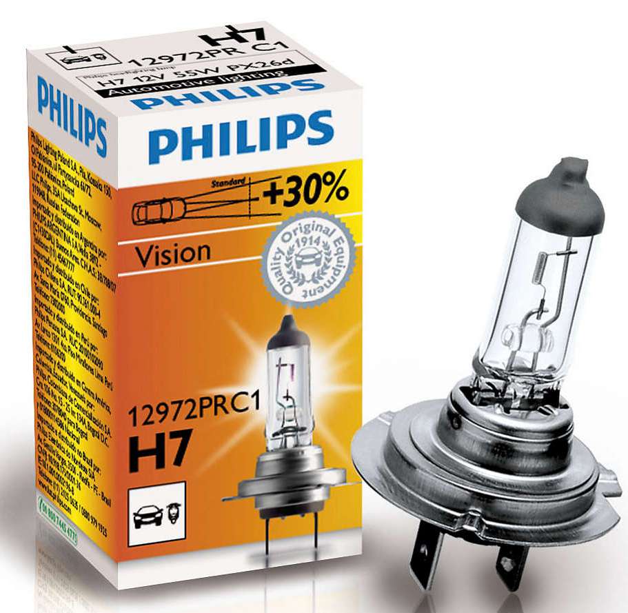 Лампа галогеновая Philips Vision +30% H7, 12972PRC1
