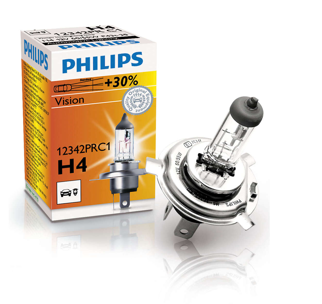 Лампа галогеновая Philips Premium Vision +30% H4, 12342PRC1